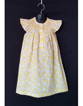 Chemise de nuit smocks en coton jaune imprimé