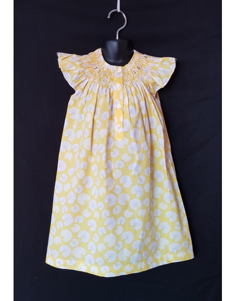 Chemise de nuit smocks en coton jaune imprimé