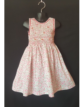 Robe smocks sans manches en coton imprimé petites fleurs rose