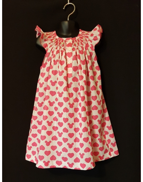 Chemise de nuit smocks en coton imprimé cœur rose fuchsia 