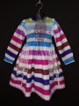 Robe smocks en coton rayures multicolore manches longues