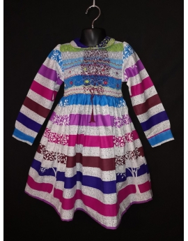 Robe smocks en coton rayures multicolore manches longues
