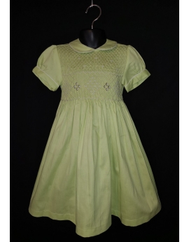 Robe smocks manches ballons en coton piqué vert anis