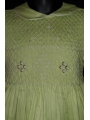Robe smocks manches ballons en coton piqué vert anis