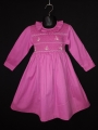 Robe smocks manches longues en coton piqué fuchsia