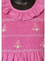 Robe smocks manches longues en coton piqué fuchsia