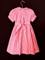 Robe smocks manches ballons en coton piqué rayure fuchsia imprimée