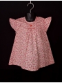 blouse smocks manches volantes en coton imprimé petites fleurs rouge et rose