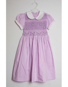 Robe smock en coton violet fines rayures blanches