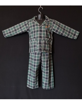 Pyjama chemise pantalon en coton carreaux bleu et vert