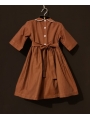 Robe smocks manches 3/4 col Claudine en coton marron