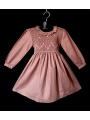 Robe smocks manches longues col volant en coton marron