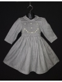 Robe smocks manches 3/4 col Claudine en coton gris