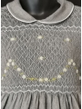 Robe smocks manches 3/4 col Claudine en coton gris