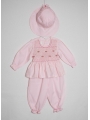 Ensemble tunique et pantalon smocks avec chapeau rose fines rayures