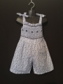 Combi short smocks en coton fleuri bleu