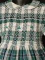 Robe smocks manches longues vert et blanc carreaux écossais