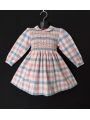 Robe smocks manches longues rose, bleu ciel en coton vichy