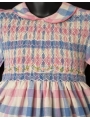 Robe smocks manches longues rose, bleu ciel en coton vichy