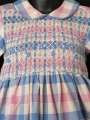 Robe smocks manches longues  bleu ciel rose en coton vichy