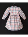 Robe smocks manches longues  bleu ciel rose en coton vichy