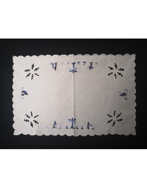 Lot de 6 sets de table rectangle en coton broderie bleue