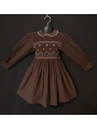 Robe smocks manches longues en velours chocolat