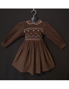 Robe smocks manches longues en velours chocolat