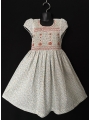 Robe smocks mini manches en coton petites fleurs broderie orange