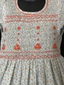 Robe smocks mini manches en coton petites fleurs broderie orange