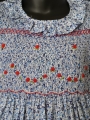 Robe smocks manches volantes col Pierrot en coton petites fleurs bleues