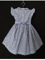 Robe smocks manches volantes col Pierrot en coton petites fleurs bleues