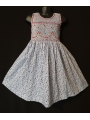 Robe smocks sans manches en coton petites fleurs bleues