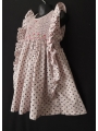 Robe smocks sans manches à volants en coton rose pâle imprimé