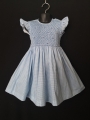 Robe smocks manches volantes en coton vichy bleu ciel