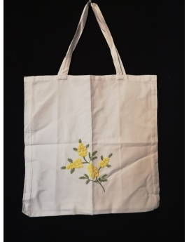 Sac tote bag en coton brodé de mimosa fait main