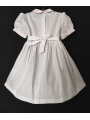 Robe smocks manches ballons col Claudine en coton piqué blanc