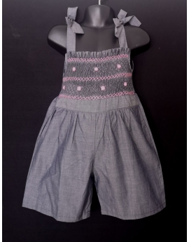 Combi short smocks en coton Gris anthracite