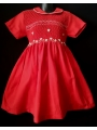 Robe smocks manches courtes en coton rouge