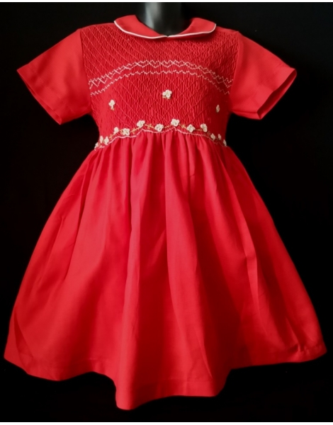 Robe smocks manches courtes en coton rouge