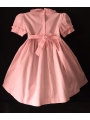 Robe smocks manches ballons col brodé en coton piqué rose