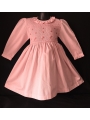 Robe smocks manches longues col Pierrot en coton piqué rose