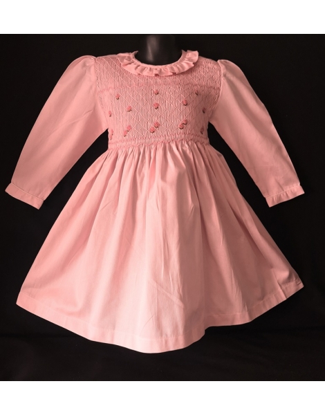 Robe smocks manches longues col Pierrot en coton piqué rose