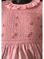 Robe smocks manches longues col Pierrot en coton piqué rose