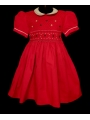 Robe smocks manches ballons col Claudine en coton rouge