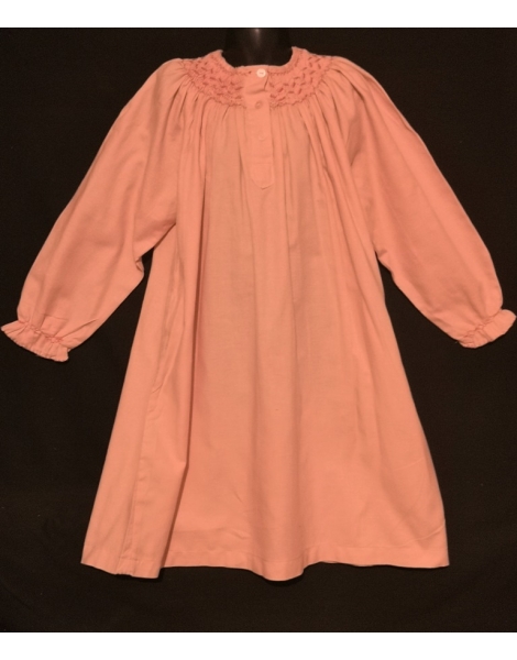 Chemise de nuit smocks en coton finette rose