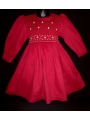 Robe smocks manches longues col Pierrot en coton piqué rouge foncé