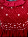 Robe smocks manches longues col Pierrot en coton piqué rouge foncé