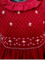 Robe smocks manches longues col Pierrot en coton piqué rouge foncé