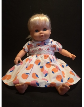 Robe smocks en coton imprimé orange pour poupée 36 cm